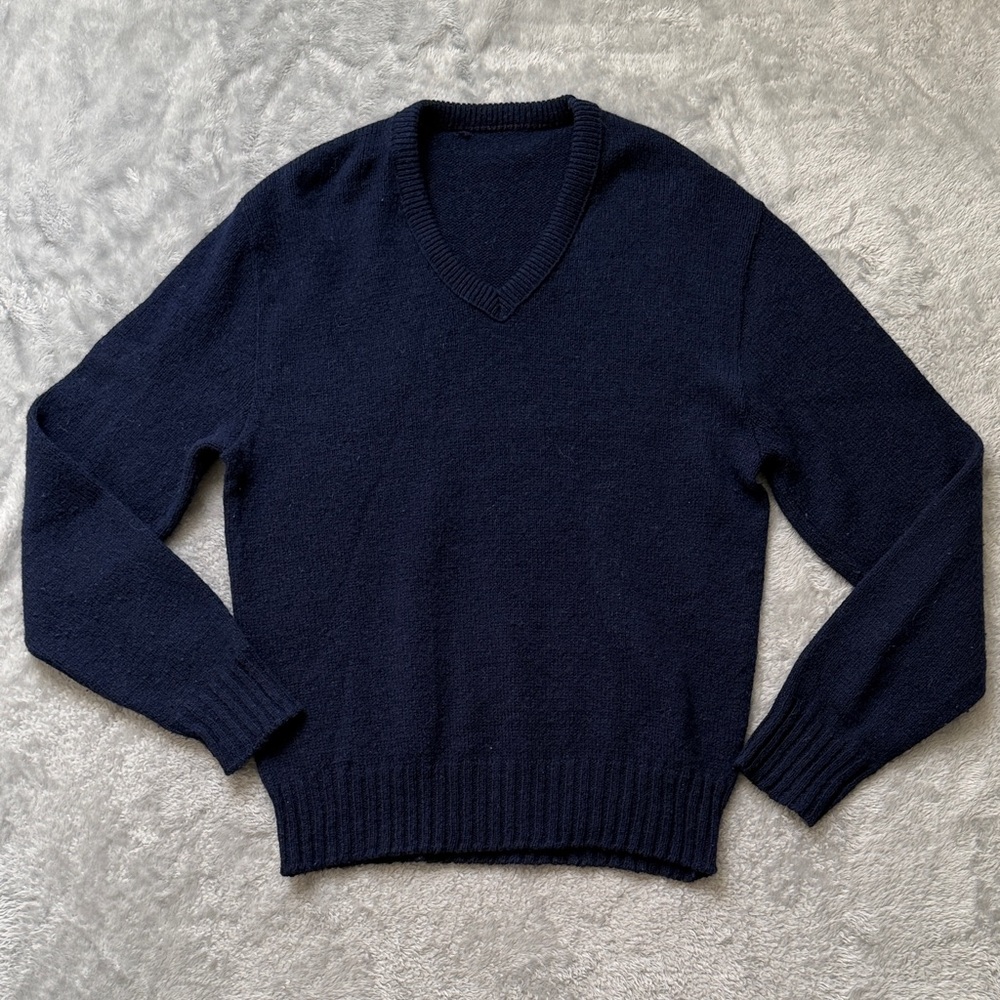 Navy Blue Thick V Neck Sweater